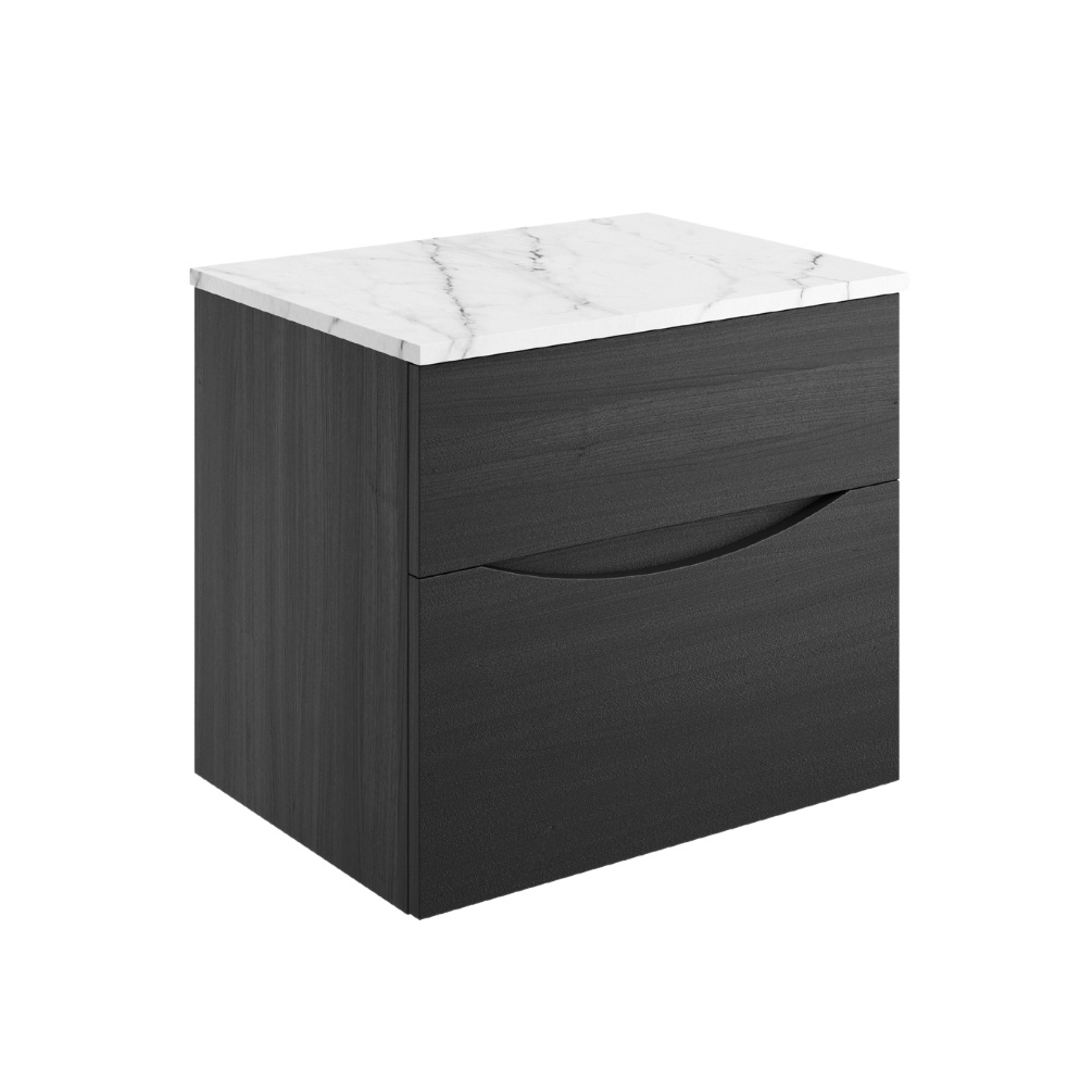 Product Cut out image of the Crosswater Glide II Steelwood 600mm Double Drawer Unit with Carrara Marble Worktop